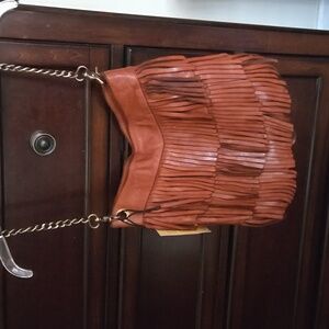 Fringed Brown Leather Shoulder Bag